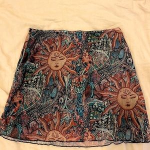 Waffle Hem Mesh Sun Pattern miniskirt